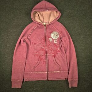 Y2K Rip Curl Womens Pink Full Zip Hoodie Sweatshirt Graphic Surf Casual Size M